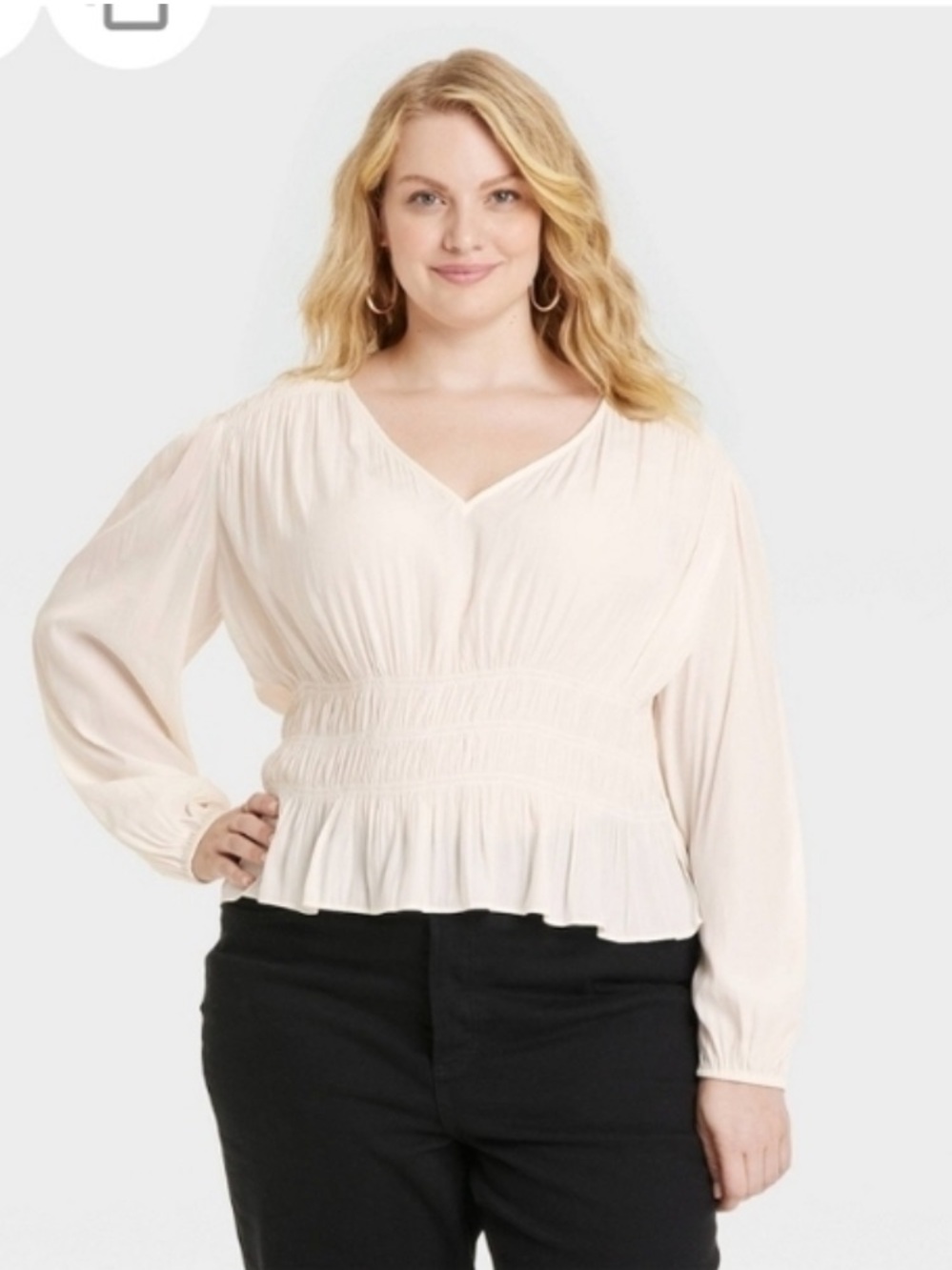 Universal Thread Cream Smocked Peplum V-Neck Blouse